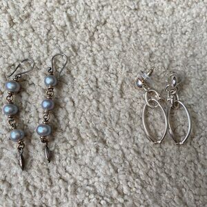 Pair of Silver and Pearl Drop Earrings